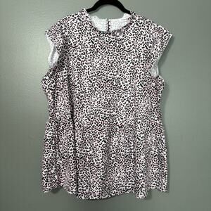 Angashion Pink Leopard Print Ruffle Cap Sleeve Top - XXL - Women's Plus Size